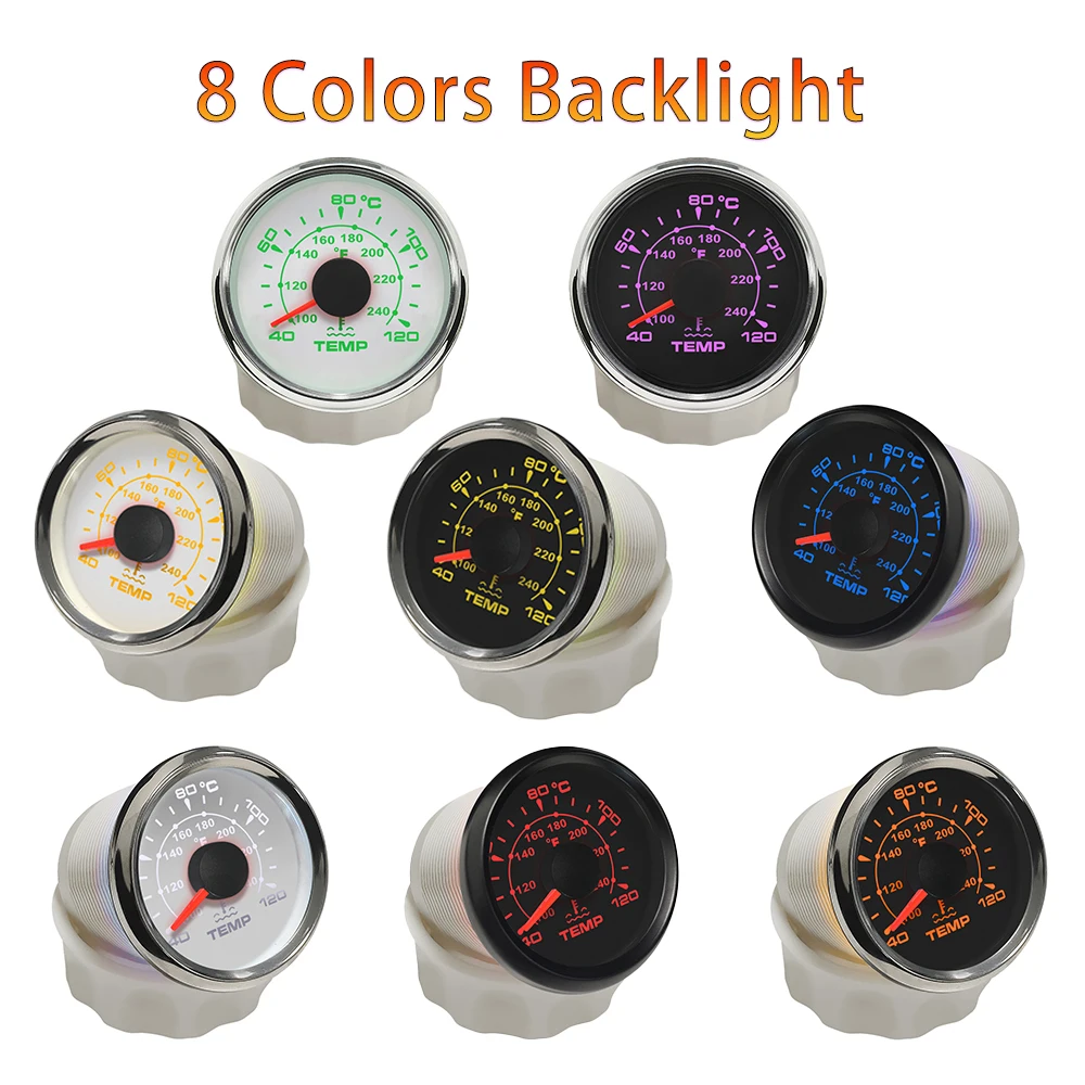 

Waterproof Universal 52mm Water Temp Meter Temperature Gauge with 8 Colors Backlight for Engine Motorcycle RV Yacht Boat 12V 24V