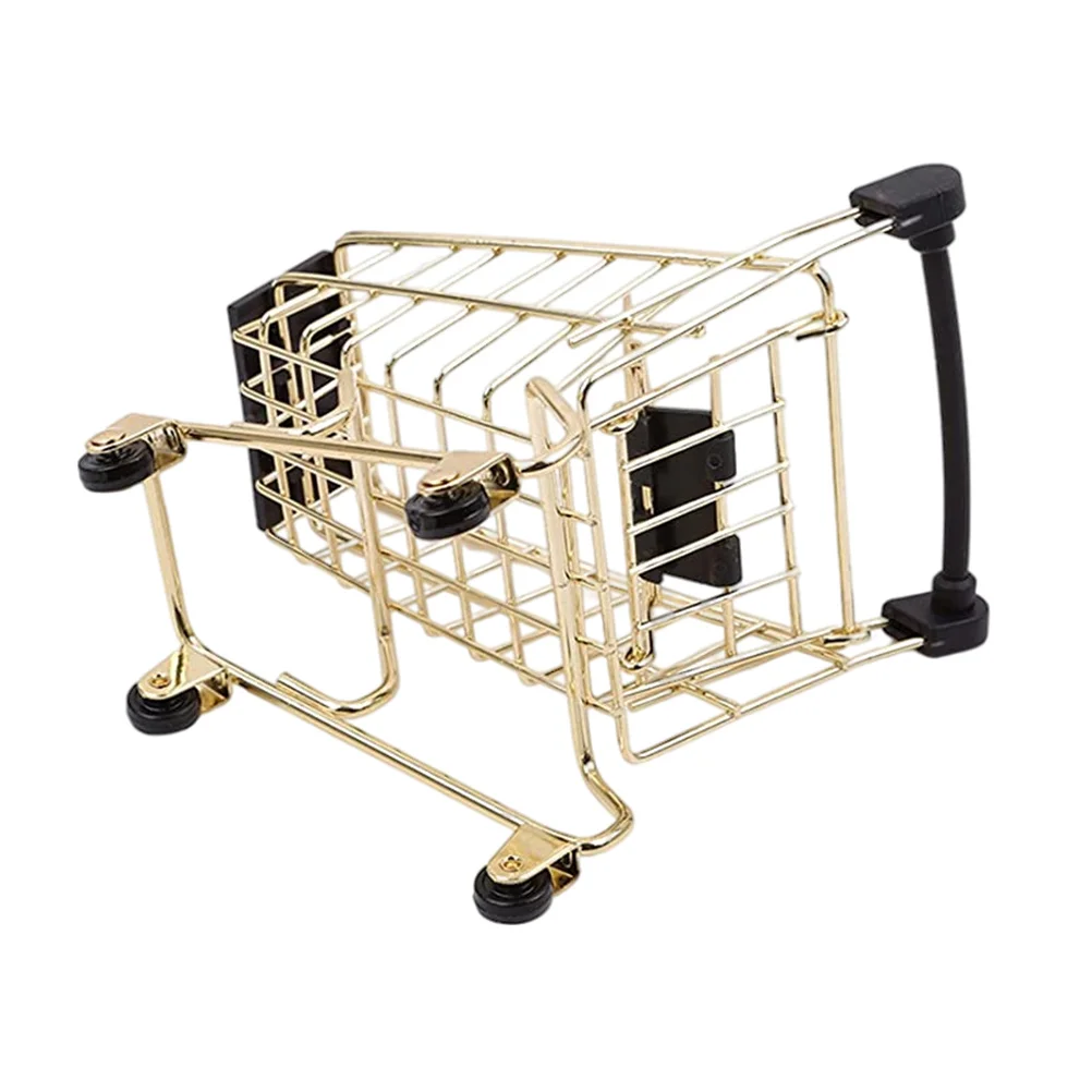

1PC Mini Golden Shopping Basket Storage Box Tabletop Decoration Birthday Gift