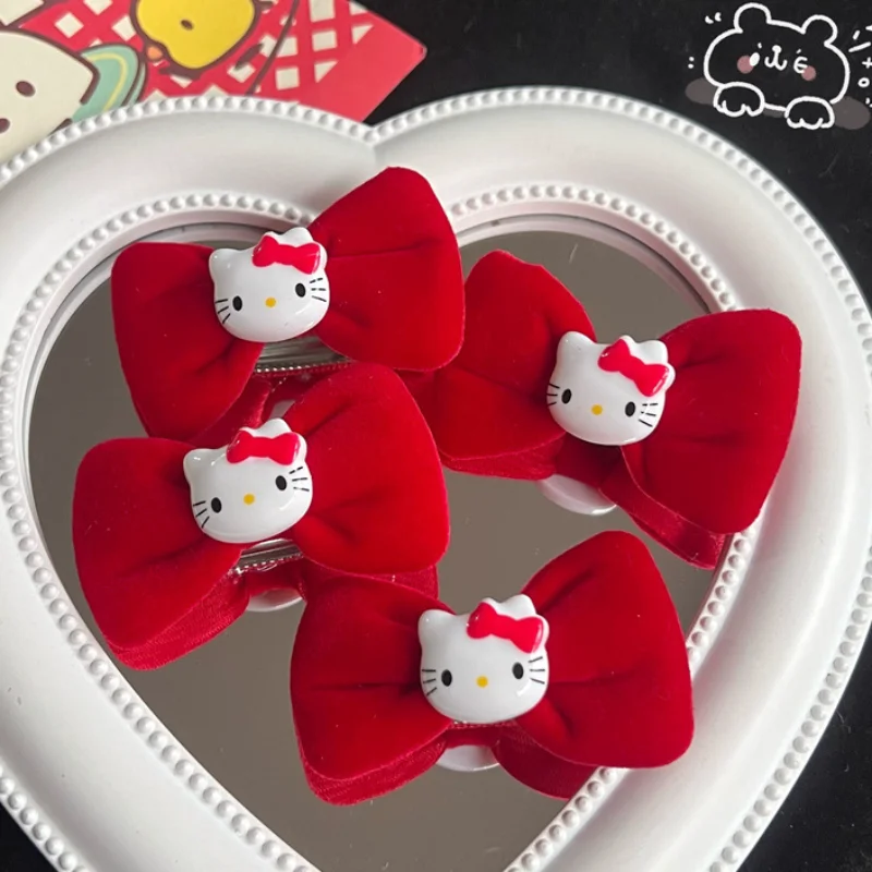 

1Pcs kawaii Sanrio Accessories Red Bow Hello Kitty Hairpin KT Cat Hairpin ins Sweet Student Hairpin hello kitty y2k Hairpin Gift