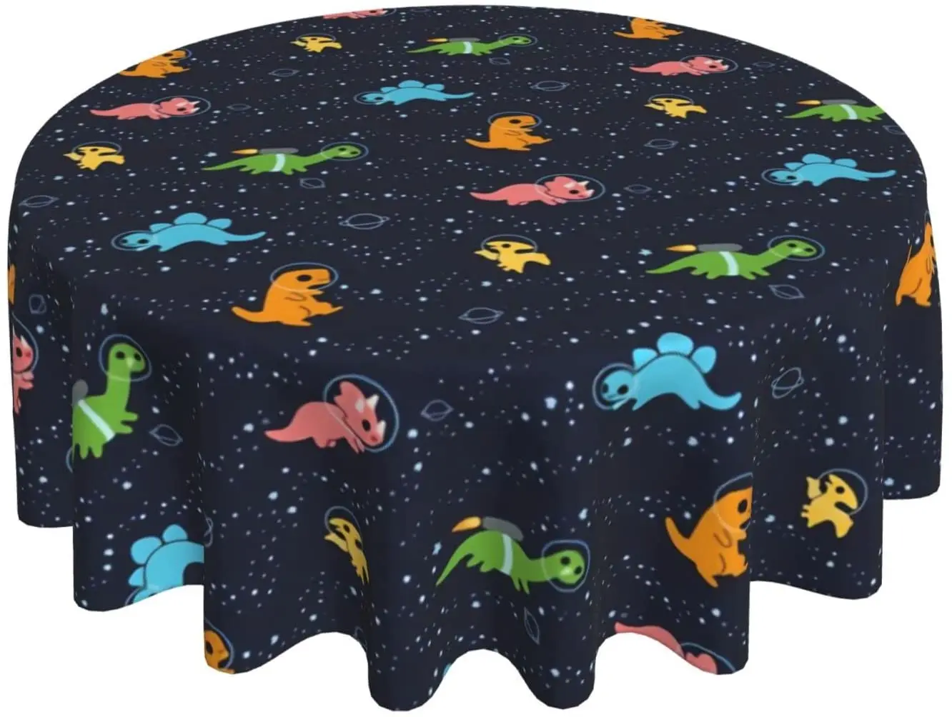 

Dinosaurs in Space Round Tablecloth Resistant Washable Polyester Table Cloth for Dining Table Indoor Outdoor Party BBQ