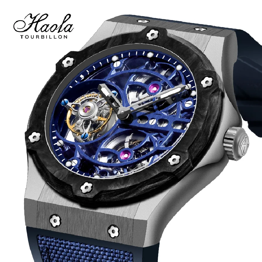 

Haofa Skeleton Tourbillon Movement Men Mechanical Wristwatches Sapphire Tourbillon Watch For Men Carbon Fiber Case Luxury 1918