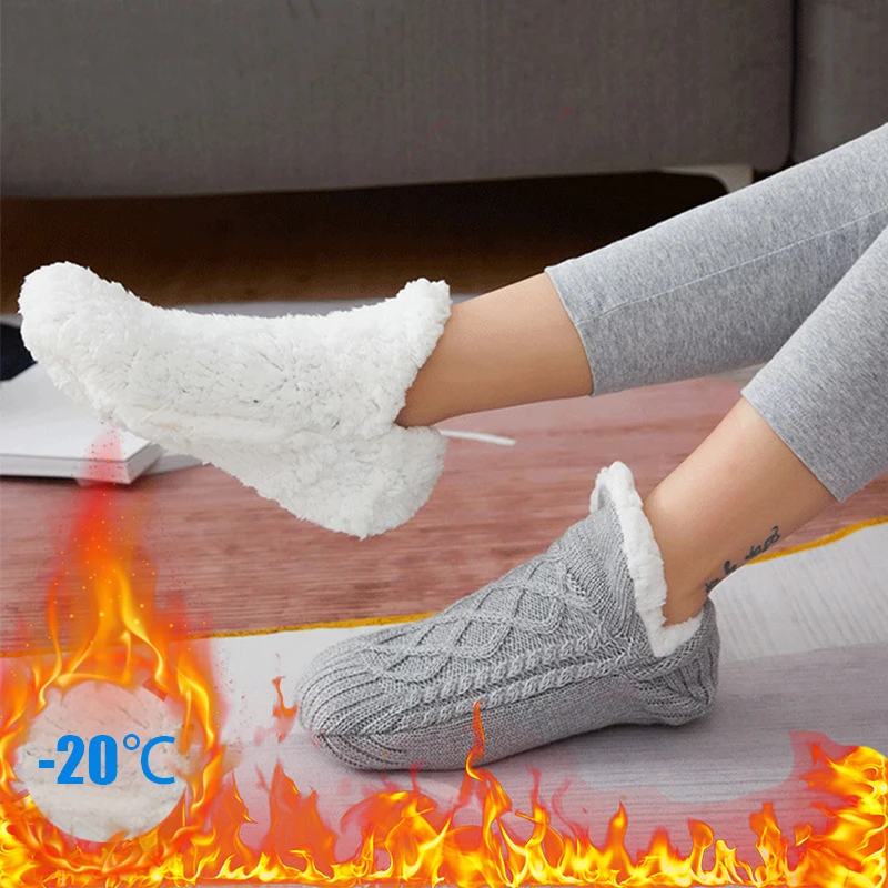 

Зимние носки из кораллового флиса, женские утепленные теплые носки для дома и спальни, тапочки, мужские Нескользящие теплые носки для ног, ж...