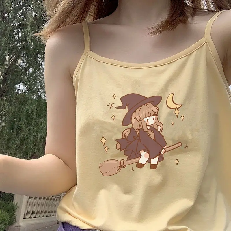 Japanese Camis Tops Soft Girl Sweet Cute Magical Print Self-cultivation ide Outside Vest Crop Top T Shirt top women | Женская одежда