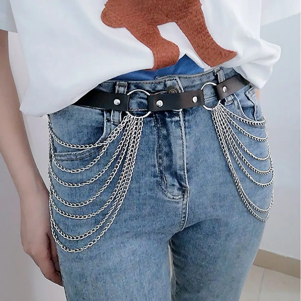 

PU Leather Chain on Pants All-match Adjustable Metal Waist Belts Body Chain Waist Corset Chain Belts Women Waist Chain