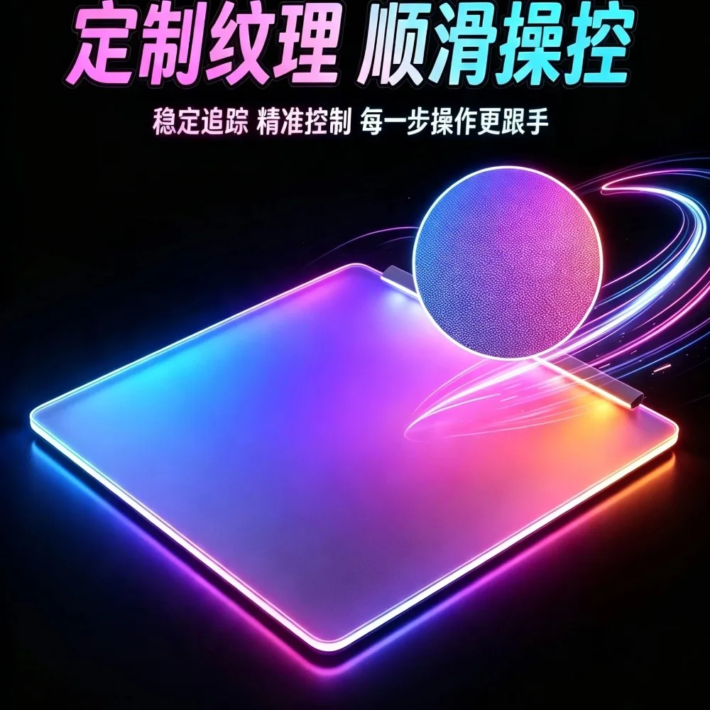 Фото Светящийся RGB-коврик для мыши с закаленным стеклом для киберспорта, настраиваемый, управление 5v3/через приложение на телефоне/кнопкой USB, настольный коврик, аксессуар для ПК. №3