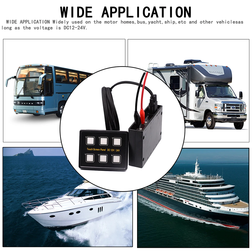 

Truck Boat 6-gang Switch Panel with Light Vehicle DC 12-24V Touch Screen Control Box Self Reset Fuse Automotive