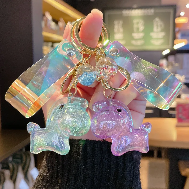 

Creative Colorful Acrylic Horse Keychain Cartoon Cute Crystal Bubble Little Trojan Horse Car Key Ring Holder Bag Pendant Jewelry