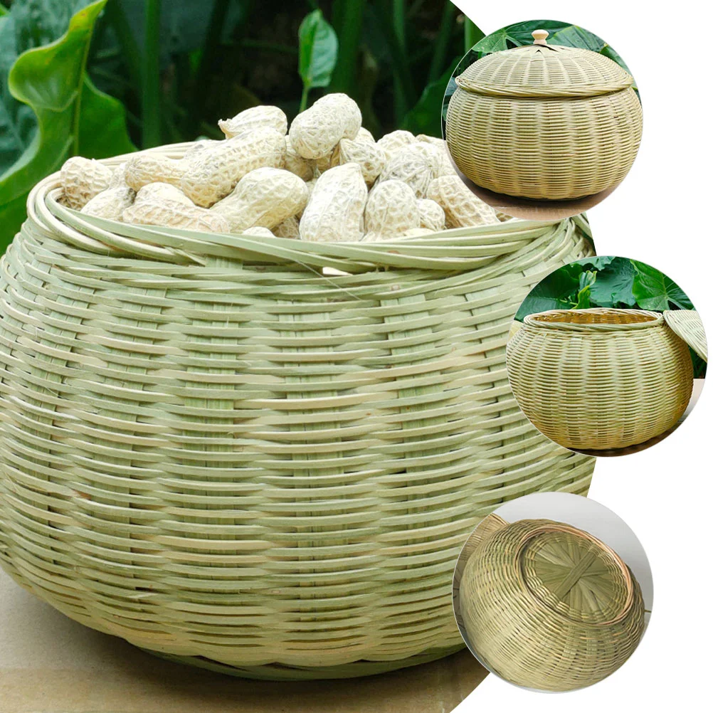 

Pumpkin Basket Bamboo Woven Small Lid Storage Baskets Lids Sundries Organizer Round Hamper