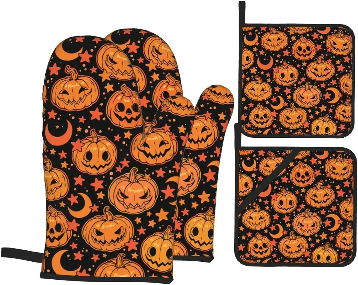 

Перчатки и варежки для духовки в виде тыквы, Луны и звезд на Хэллоуин, искусственные перчатки для духовки, жаропрочные для кухни, приготовления пищи, гриля, выпечки