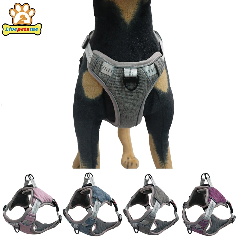 Pet Dog Harness Reflective Nylon Adjustable Collar Medium Large Naughty Dogs Cats Vest Safety Vehicular Lead Walking Running