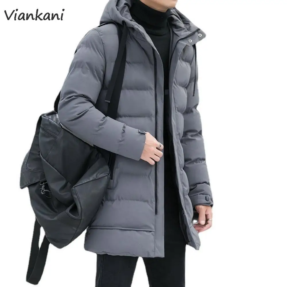 Men Long Puffer Jacket Autumn Parka Jacket With Hood Korean Fashion Slim Fit Long Jackets Men Cotton Padded Warm Coat 2022 Trend