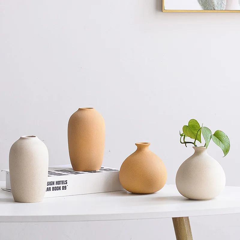 Маленькая керамическая ваза коричневый Овальный цветочный инструмент