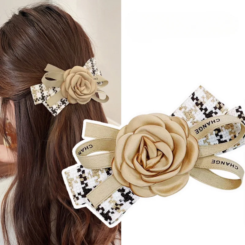 

2023 Spring New Fabric Plaid Hairpin Hairclips Spring Clip Retro Flower Houndstooth Bows Accessories for Women Pince Cheveux