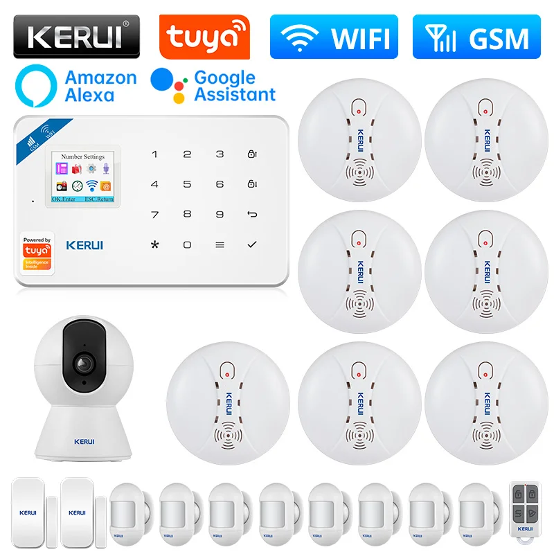 

KERUI W181 Alarm Sytem WIFI GSM Alarm Tuya Smart Alexa Motion Sensor Detector Indoor Door Sensor Siren IP Camera