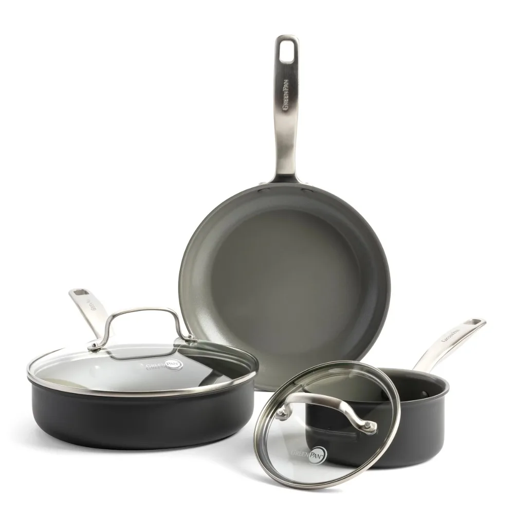 

Chatham Ceramic Nonstick 5 Piece Cookware Set, Black Kitchen Pots and Pans Cooking
