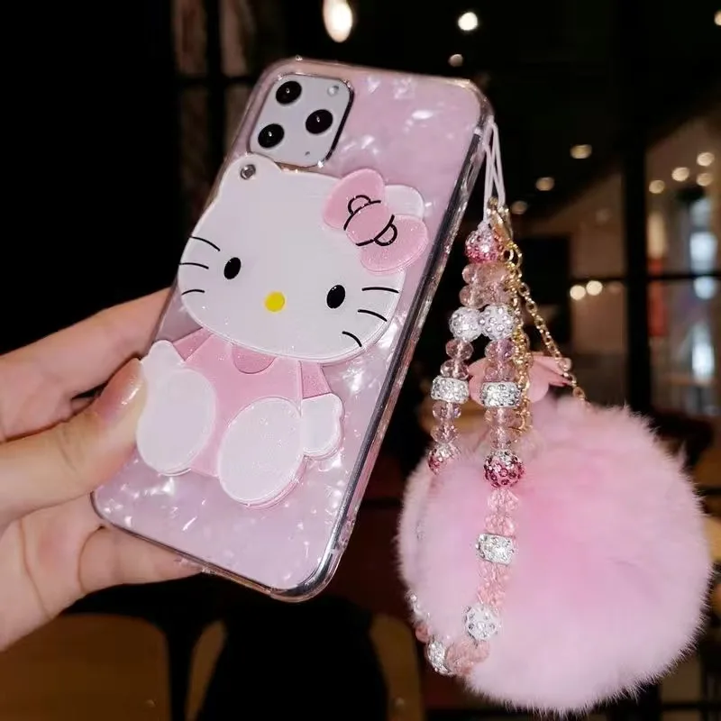 

Sanrio Hello Kitty With Vanity Mirror Phone Cases For iPhone 15 14 13 12 11 Pro Max Mini XS MAX Plus Y2k Girl Shockproof Cover