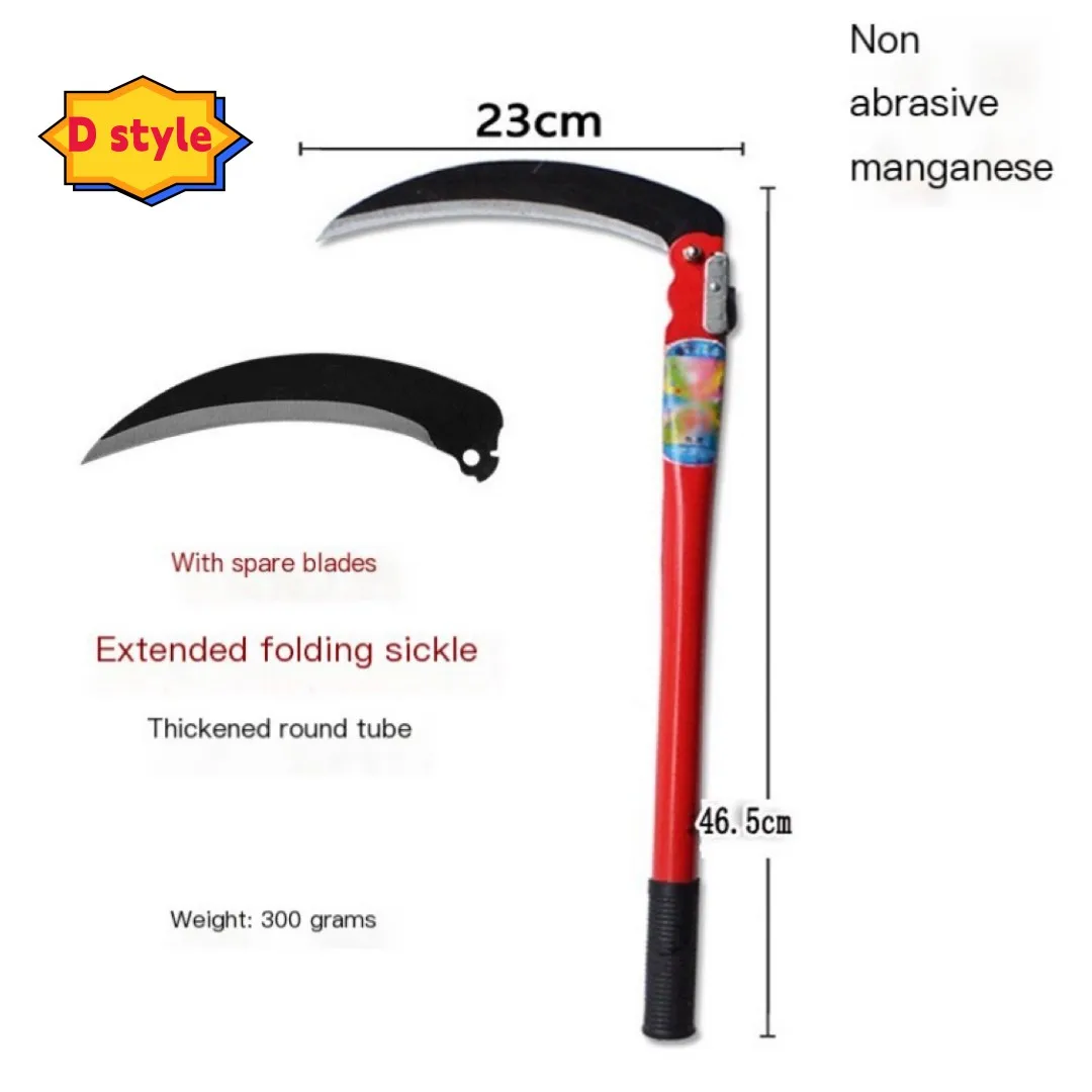 

465mm Foldable Sickle Agricultural Harvesting Cut Wheat Maize Millet Corn Stalk Grass Sharp Metal Long Handle Hand Weeding Tool