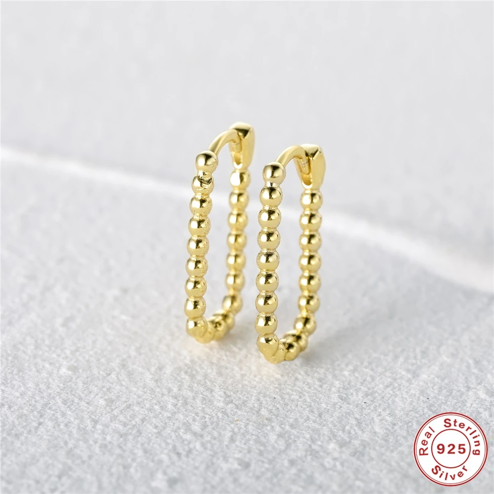 

Aide 925 Sterling Silver Minimalist Square Rectangle Gold Hoop Earrings For Women Chic Geometric Beads Huggie Earring Jewelry
