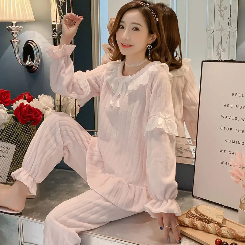 Coral Velvet Pajamas Women Autumn Winter Korean Style Sweet and Lovely Princess Style Home Clothes Flannel Thickening Suit