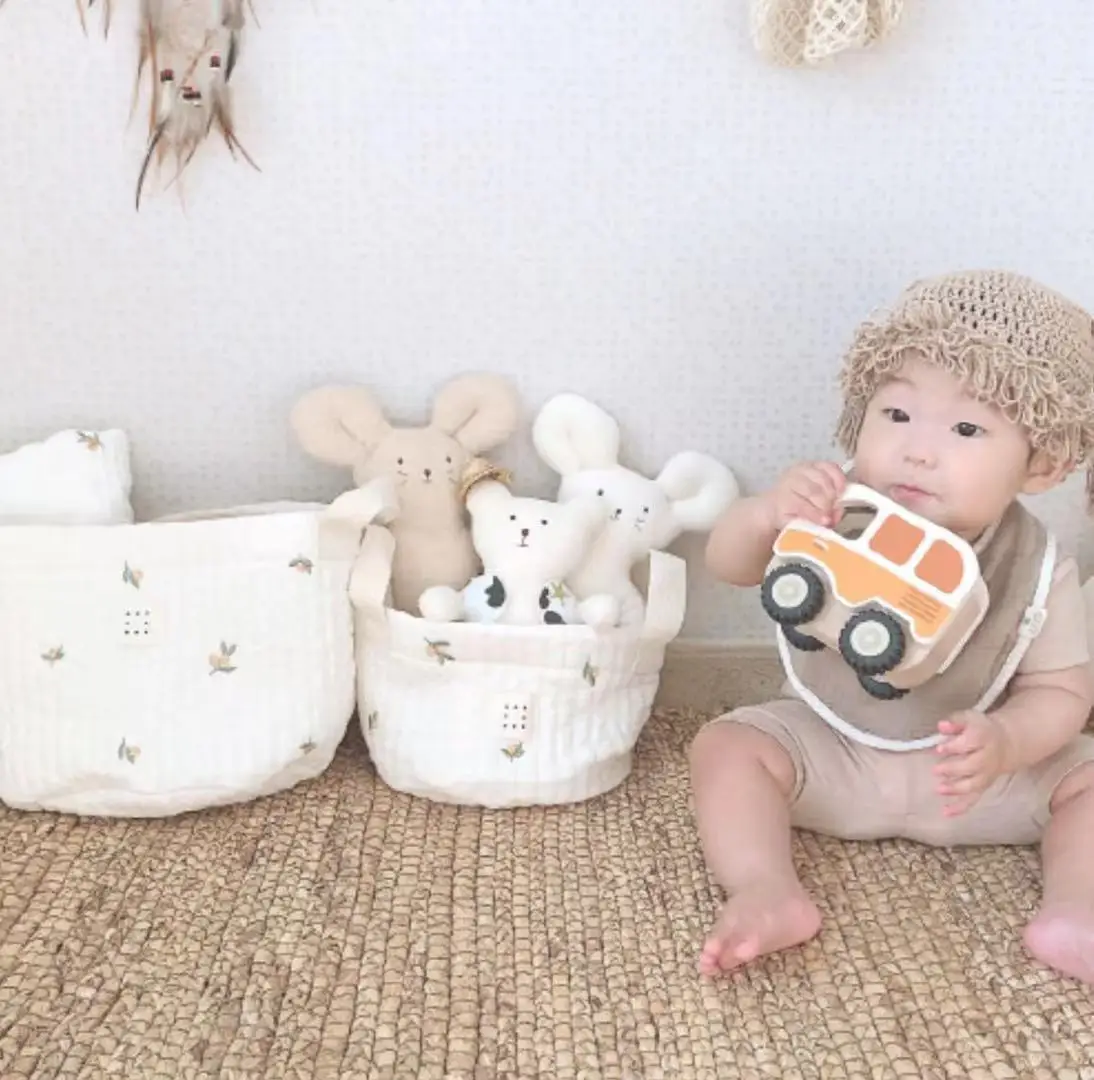 

1pcs Folding Laundry Basket Round Storage Bag Embroidery Cartoon Hamper Collapsible Clothes Toy Basket Bucket Organizer Capacity