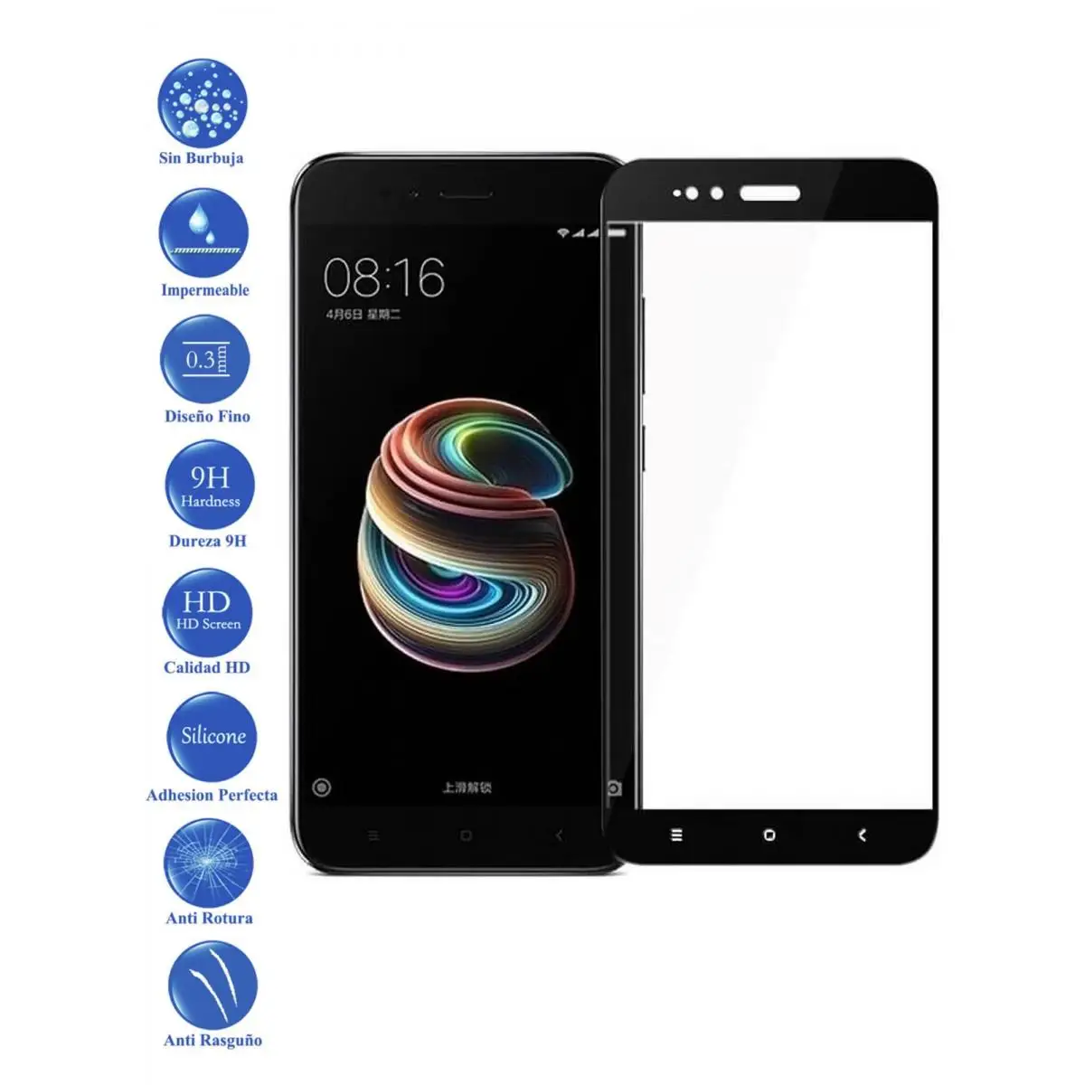 

Screen Protector for Xiaomi MI A1 and 5X black full tempered glass
