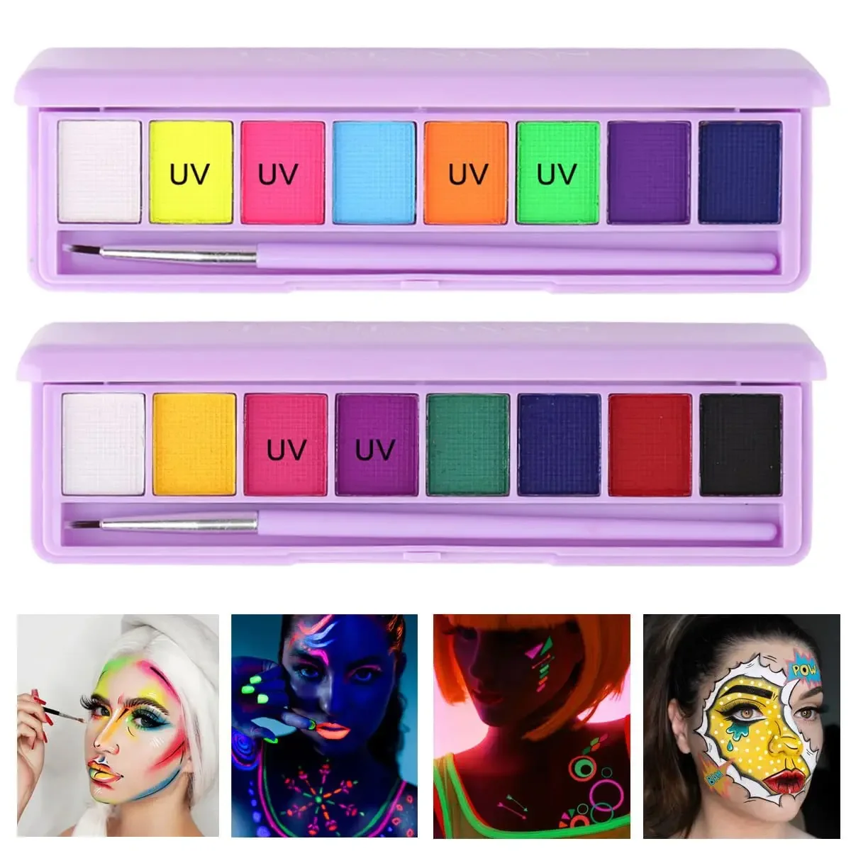 

8/9Color/box Water Activated Eyeliner Eyeshadow Palette UV Light Neon Reactive Eyeliner Pen Glow in Dark Eye Makeup Pigment Blue