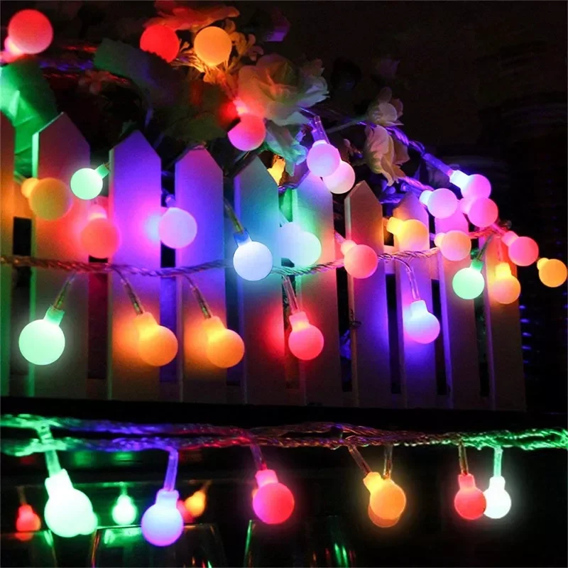 

50M LED Ball Bulb Garland Fairy Christmas Lights Outdoor waterproof Wedding Light Wall Lamp Decor Holiday Party Garden Battery