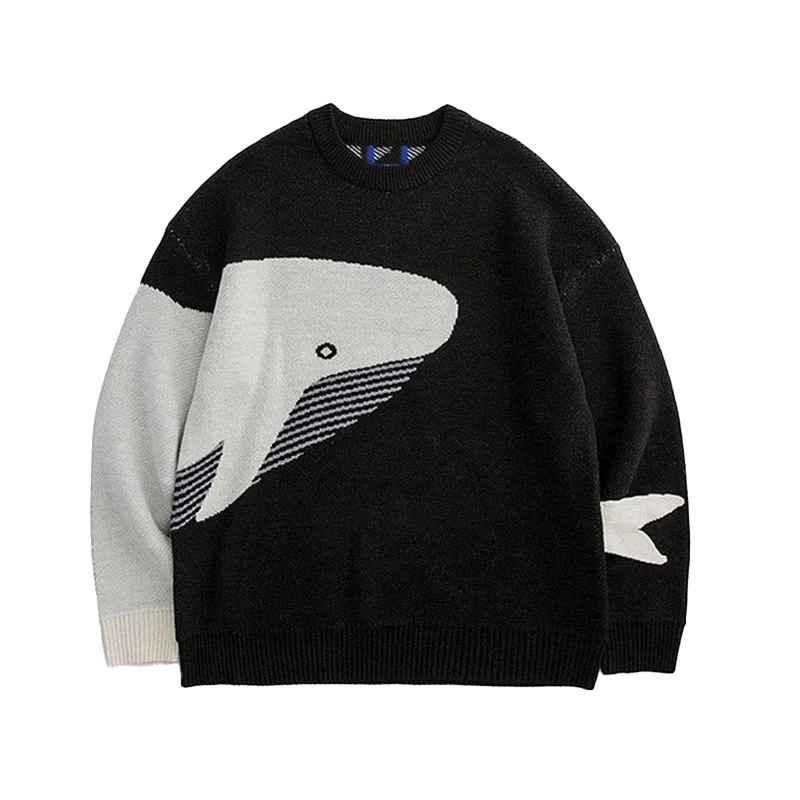 2024 осенне-зимний новый повседневный топ вязаный свитер Y2K с синим китом теплый