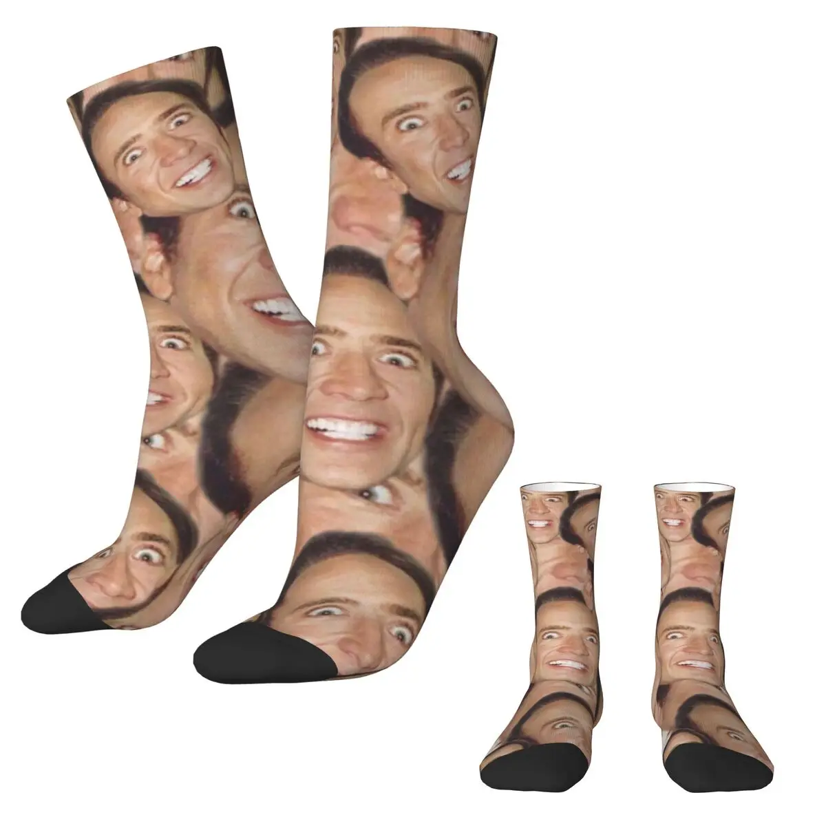 Носки с изображением Николаса Кейджа мем забавные готические чулки коллажем для