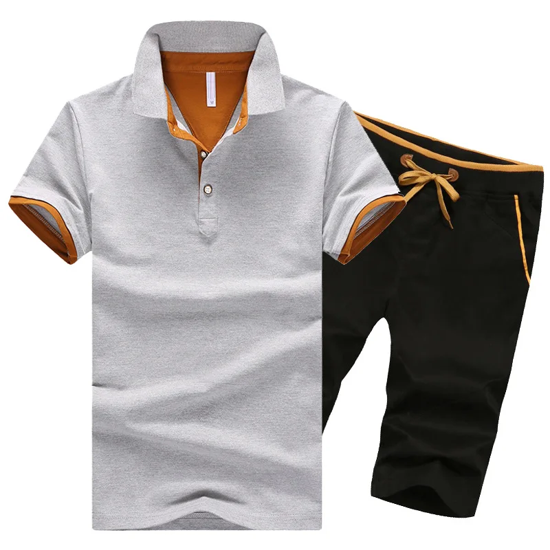

2022 New Brand Men Sports Sets 2Piece Casual Men's Short-sleeve POLO Shirt+Shorts Running Fitness Suit Male Tracksuit 5XL