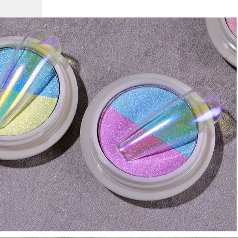 Двухцветные сплошные порошки для ногтей Аврора Прозрачные голографические