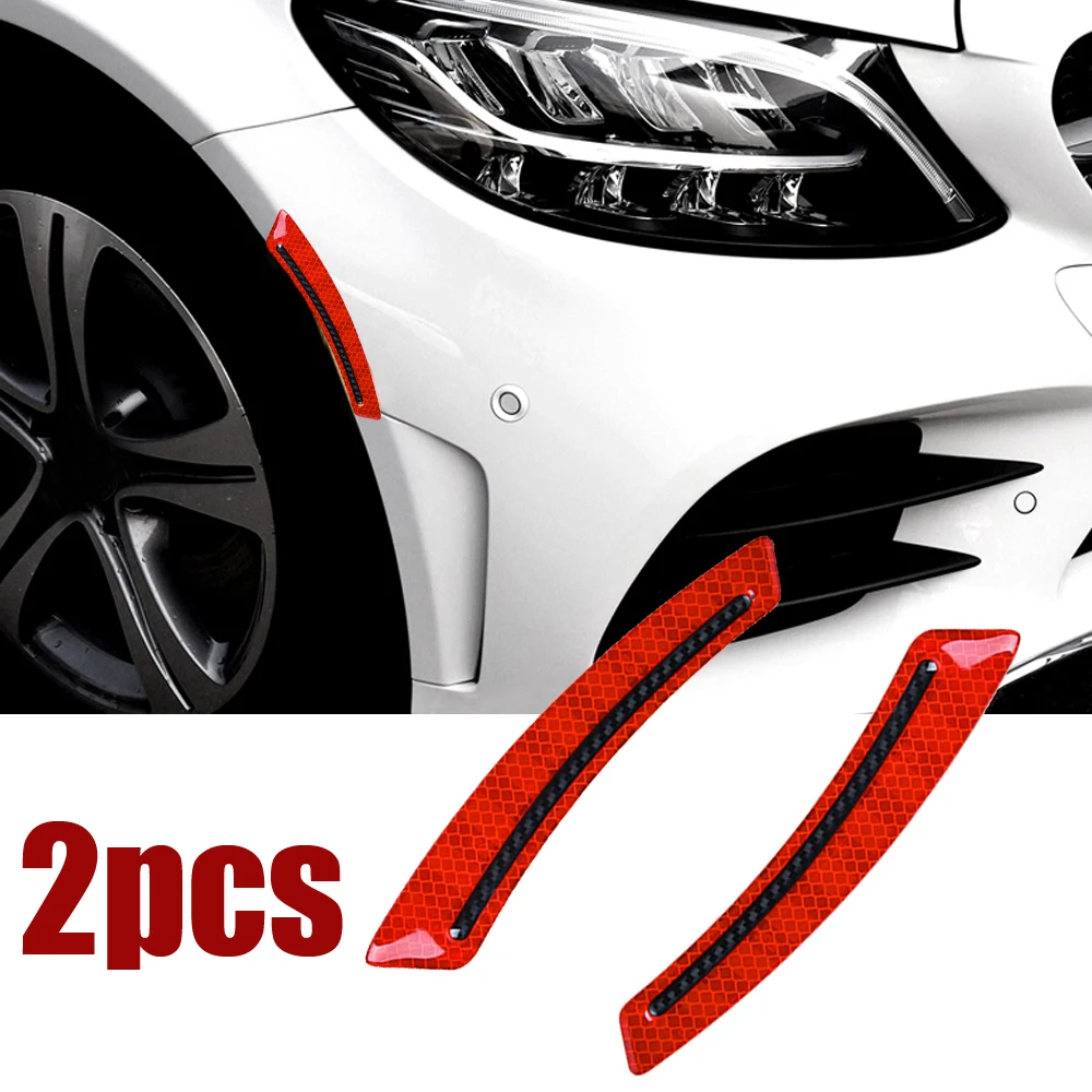 

2pcs Red Carbon Fiber Car Wheel Eyebrow Fender Reflective Stickers Decals Carbon Fiber Strip Exterior Parts Car Accessories