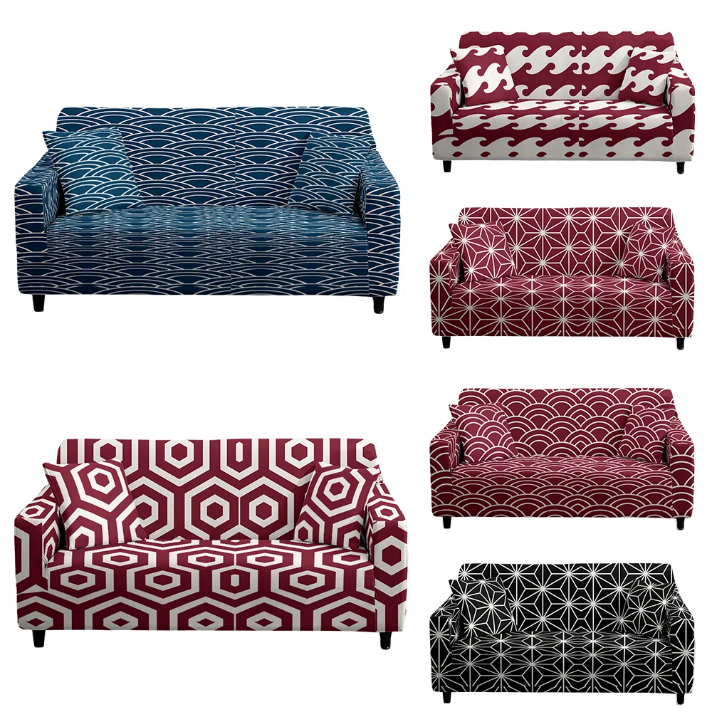 

Stripe Symmetrical Figure Fire Moiré Seat Covers Pets Protector L Shape Anti-Dust Seat Cover Corner Shaped Chaise Longue Sofa