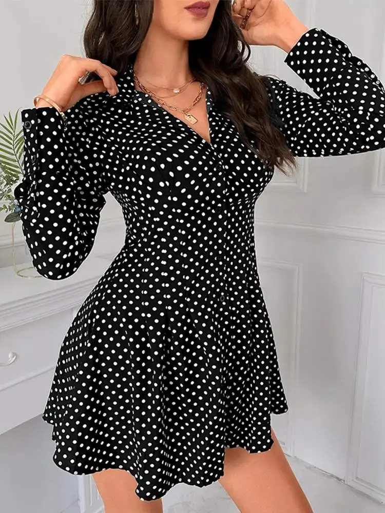 

2022 Fashion Polka Dot Dress Women Elegant Shirt Dresses ZANZEA Spring Holiday A Line Robe Party Casual Short Sundress Oversized