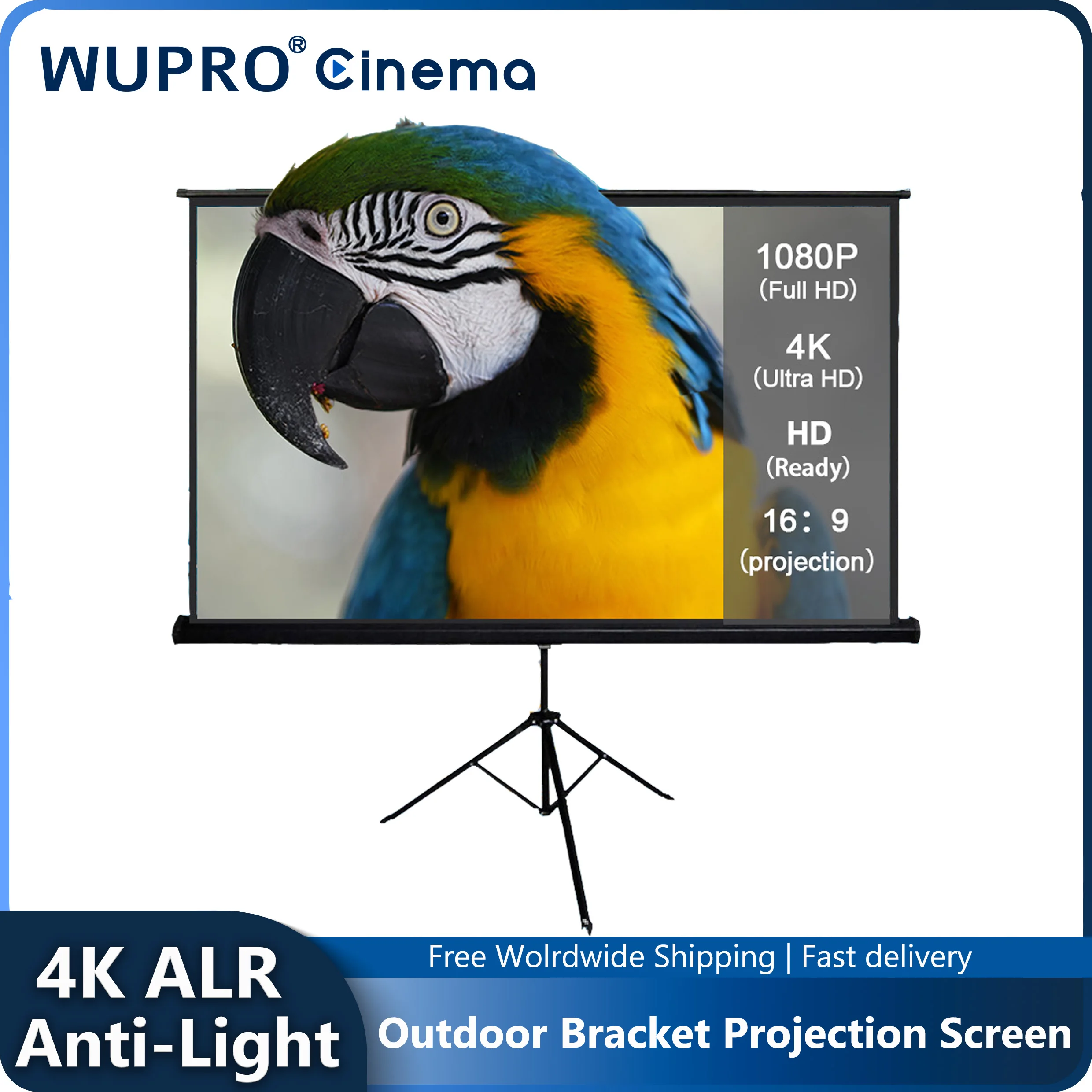 2024 Новый экран проектора с подставкой 4K Anti-Light 160 ° Ультратонкий 100-дюймовый