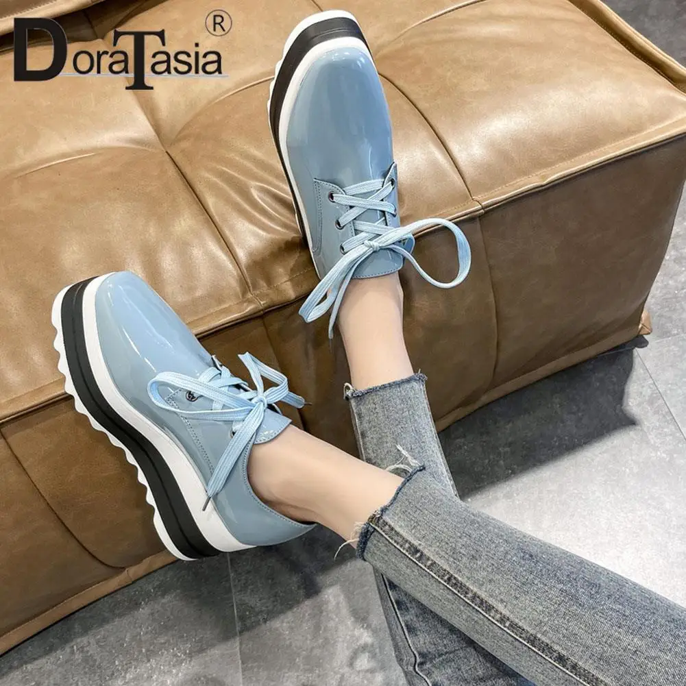 

Brand New Ladies Platform Flats Fashion Lace-up Mixed Colors Thick Bottom women's Flats Casual Leisure Wedge Woman Shoes