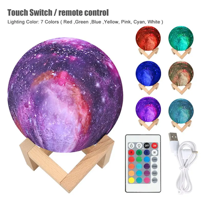 

15CM Starry Sky Pattern 3D Printing LED Moon Light USB Charging Touch Switch 3 Color Baby Night Lights Christmas Decor Gift