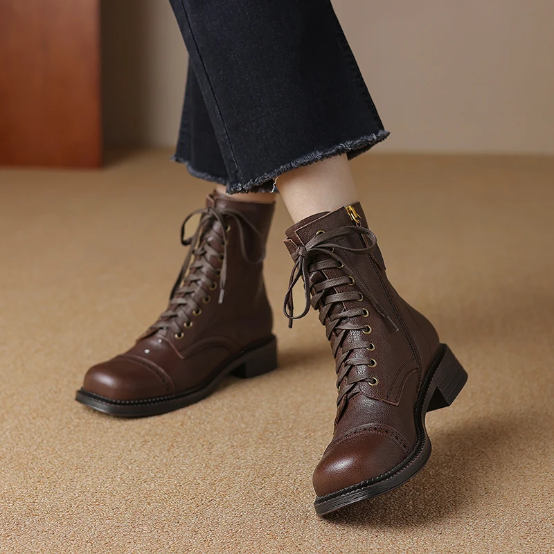 Женские ботильоны из натуральной кожи с круглым носком