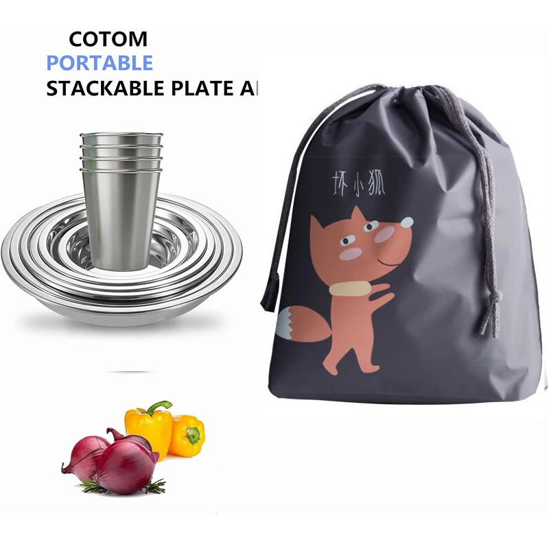 Тарелки для кемпинга чашки и миски из нержавеющей стали набор посуды походы пляж
