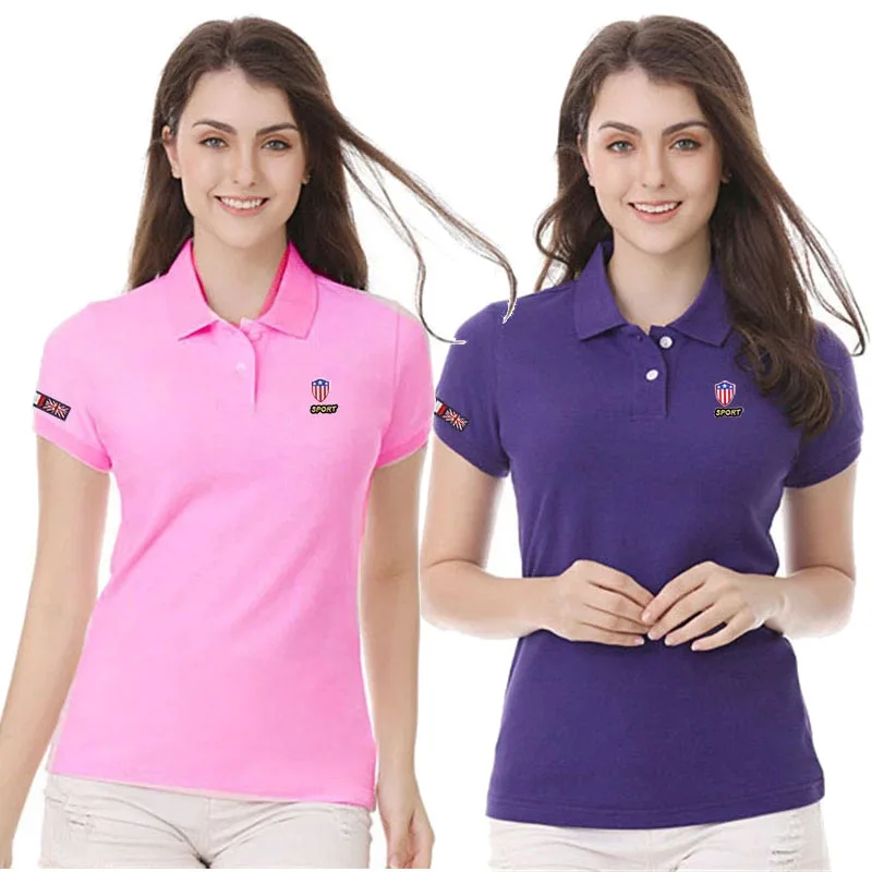

High Material Summer New Style Ladies Short-Sleeved Polo Shirt Solid Color Lapel 100% Cotton Fashion Slim-Fit Shirt Top Clothing