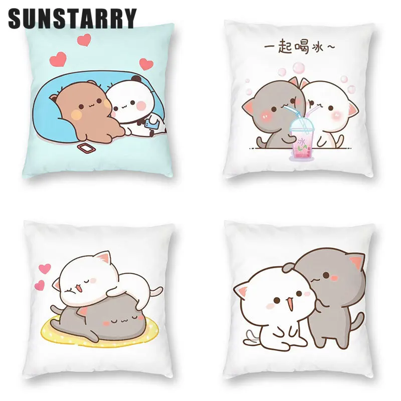 

Cute Mochi Cat Pillow Case 45x45cm Bedroom Decoration Luxury Polyester Square Cushion Cover For Sofa Room Decor Pillowcase