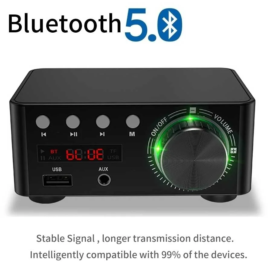 

Mini Home Audio HiFi Bluetooth 5.0 Power Class D Amplifier Tpa3116 Digital Amp 50W*2 Car Marine USB/AUX IN Lossless Sound Player