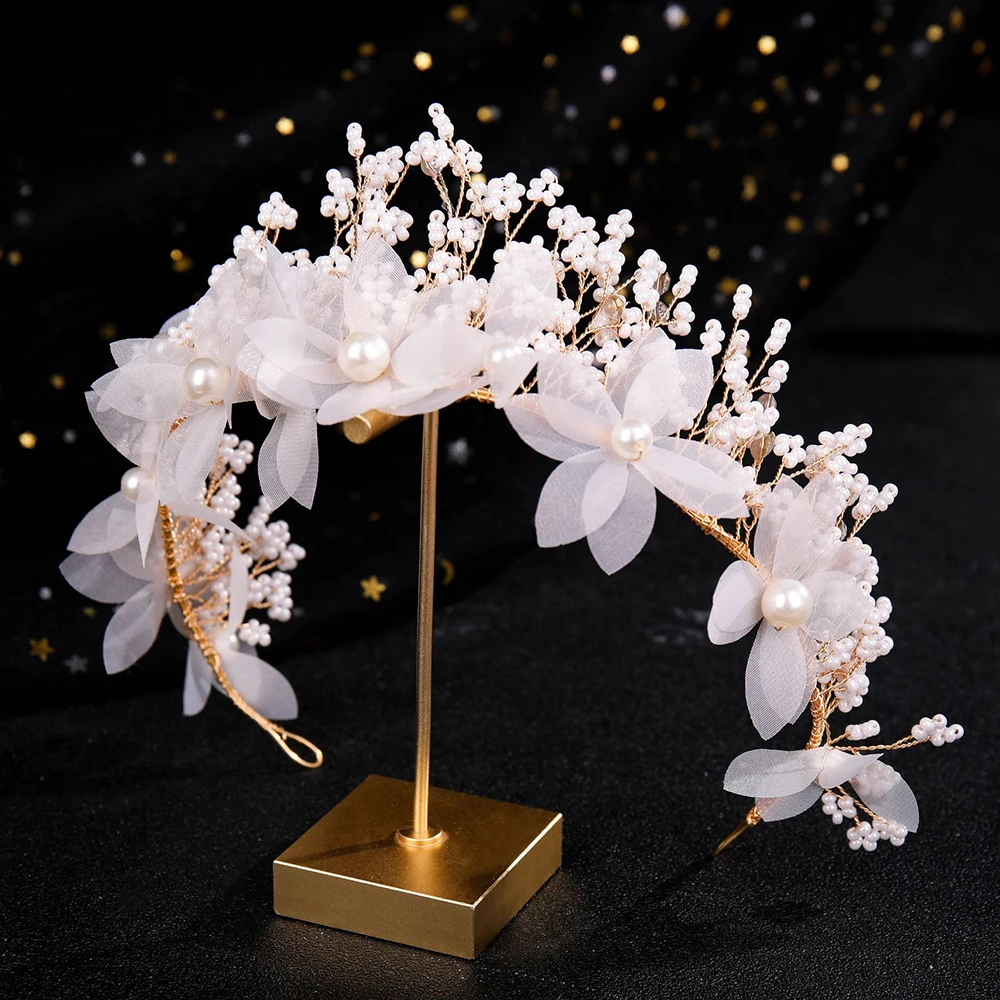 

Повязка на голову с жемчужинами ручной работы, набор повязок на голову с цветочным рисунком из бисера, свадебный обруч для волос и Висячие с...