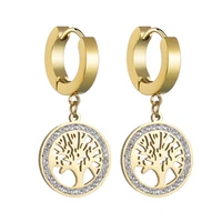 new fashion tree of life trend earrings gold stainless steel crystal pendant earrings jewelry for women girls gifts dropshipping
