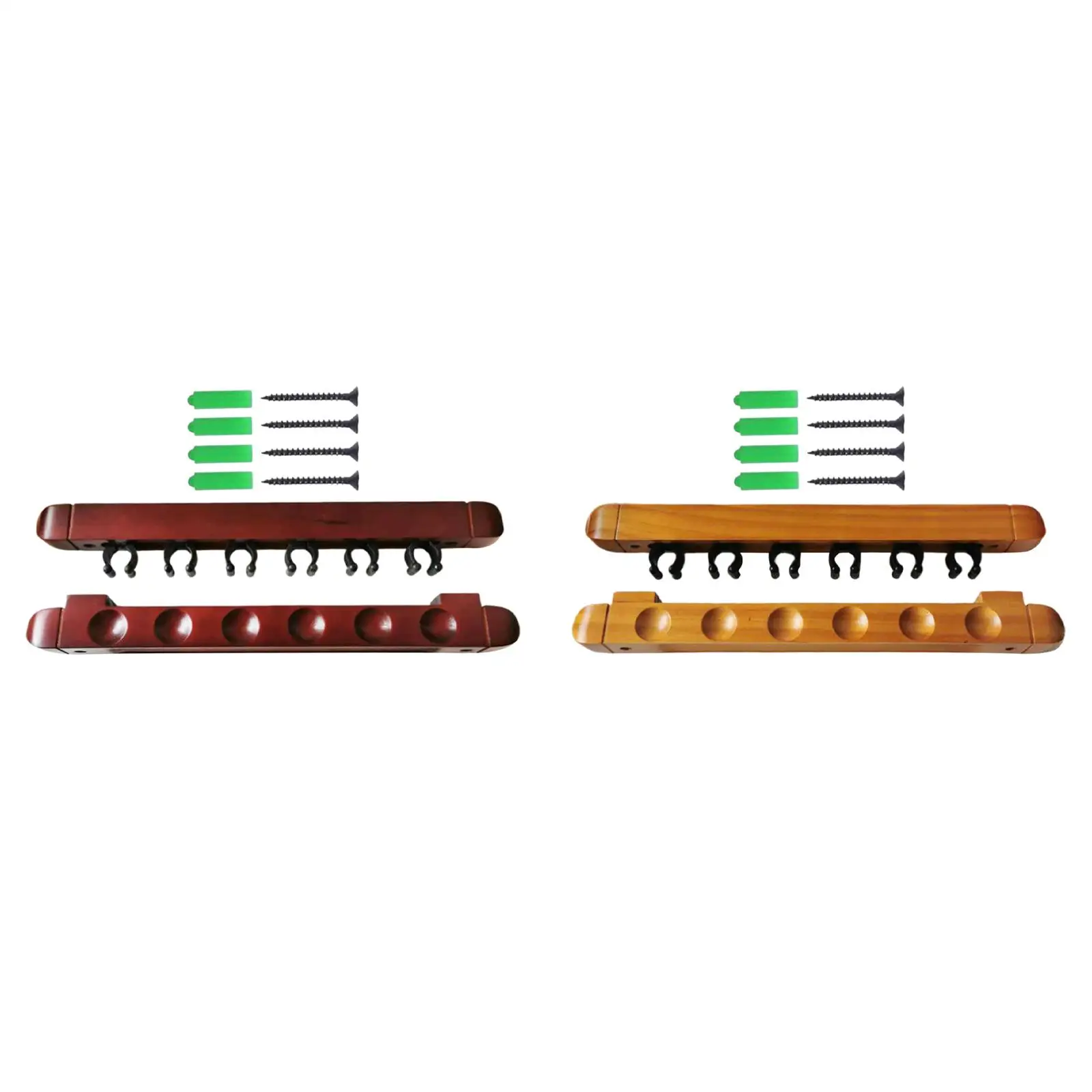 

Деревянный держатель для палки для бассейна, настенное крепление, 6 зажимов для кия, удобный аксессуар, удобная сборка с винтами, прочный, для любителей бильярда