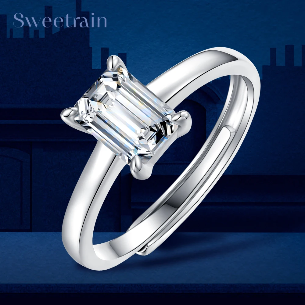 

Простое прямоугольное кольцо с муассанитом изумрудной огранки для женщин, оригинальное сертифицированное серебро S925, 7*5 мм, открытые кольца с бриллиантами, качественные ювелирные изделия