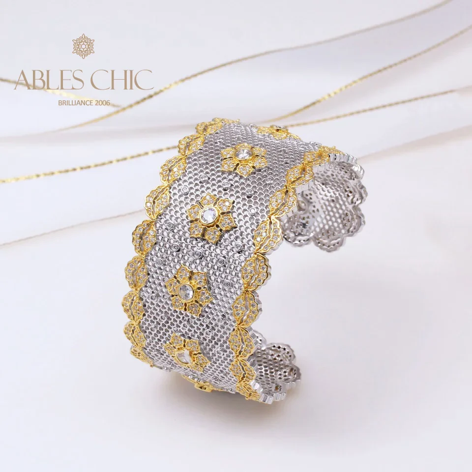 Шикарный широкий браслет Ables из стерлингового серебра с кружевным узором