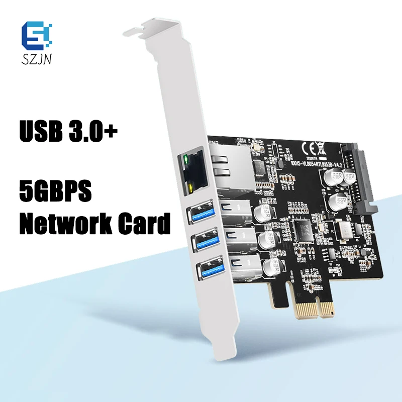 

5GBPS PCI-E To RJ45 Network Card MAIWO Expansion Card 3 Port USB3.0 Hub Docking Station 1000Mbps Desktop Adapter Converter