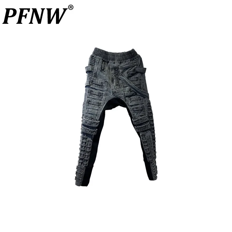 

PFNW Autumn Men's Darkwear Creativity Pioneer Asymmetric Slim Fit Cargo Pants Elastic Waist Patchwork Techwear Trousers 12Z1878