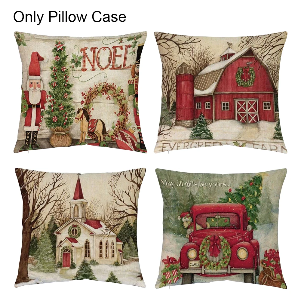 

4 шт. 45x45 см льняная кровать, диван, подушка, чехол, Автомобильная подушка, Рождественская серия, мультяшный домашний квадратный прочный